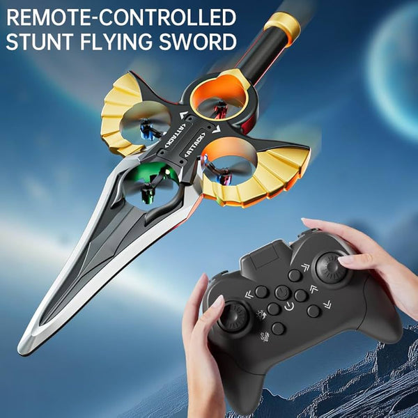 Flying Sword RC Glider Drone – Gesture & Remote Control, 360° Flip, 3-Speed Modes, Dual Battery, Durable EPP Build (Black/Gold)